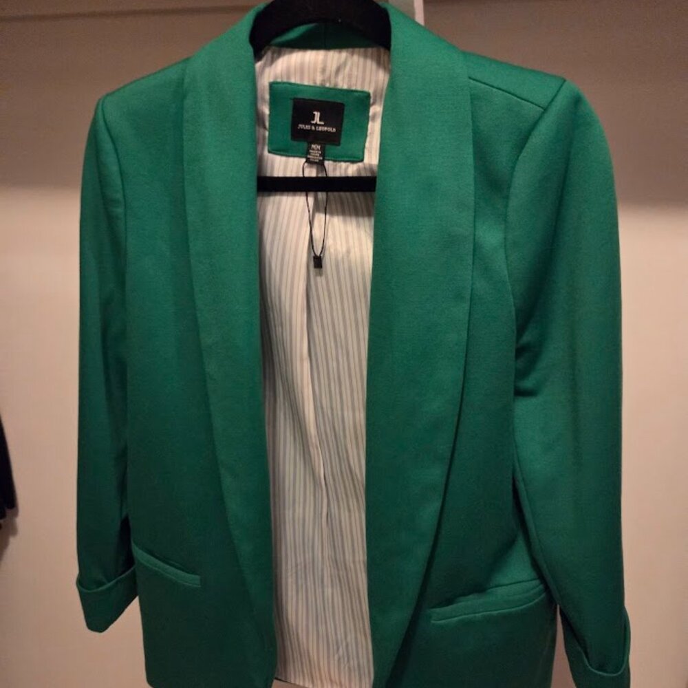 New Jules & Leopold Green Blazer Shawl Collar Rolled Sleeves Size Medium